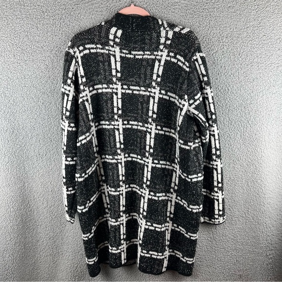 Nine West Women’s Large Clean Collar Coatigan Black White & Silver Sweater NWT - Picture 11 of 16